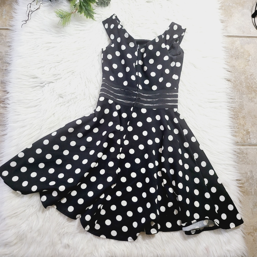 B Darlin Womens Black and White Polka Dot Dress